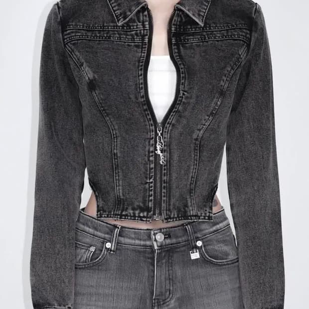 페일제이드 언발란스 빈티지 크롭 흑청자켓