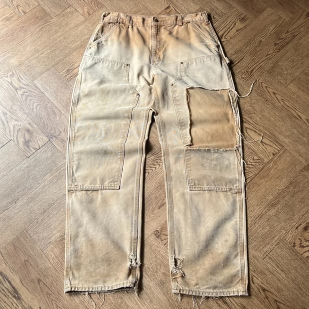 [36]칼하트 USA 더티 디스트로이드 브라운 더블니 워크 팬츠