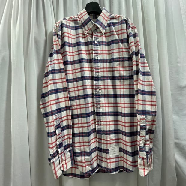 톰브라운/ 트리콜로 테이핑 옥스포드 체크 셔츠/ 4