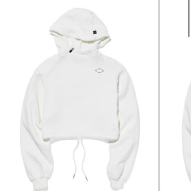 미스치프 사이드 집업 크롭 후드 화이트