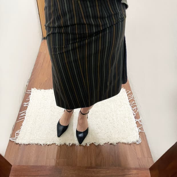 에트로 미디 스커트 스트라이프 절개 배색 디테일 딥그린