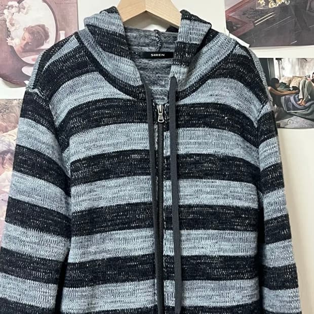 너드 스트라이프 니트 후드집업