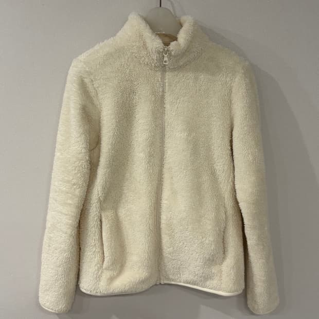 유니클로 아이보리 뽀글이 플리스 집업 S