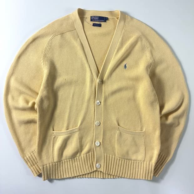 Polo  폴로 랄프로렌 자수 코튼 옐로우 니트 가디건 