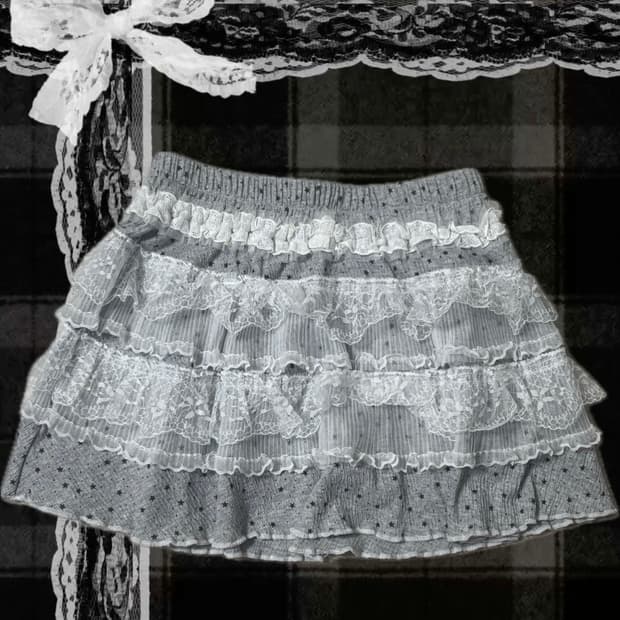 빈티지 별 도트 레이스 캉캉 치마