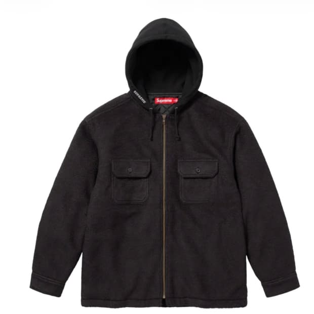[L] 슈프림 플리스 집업 후드 셔츠 블랙 - 23FW