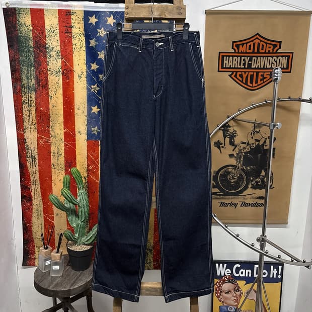 00s 쇼트 재팬라인 화이트 스티치 워크 데님팬츠 버튼플라이 N548