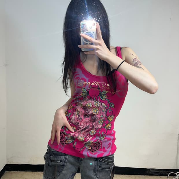 Ed Hardy 펑크 프린팅 슬리브리스