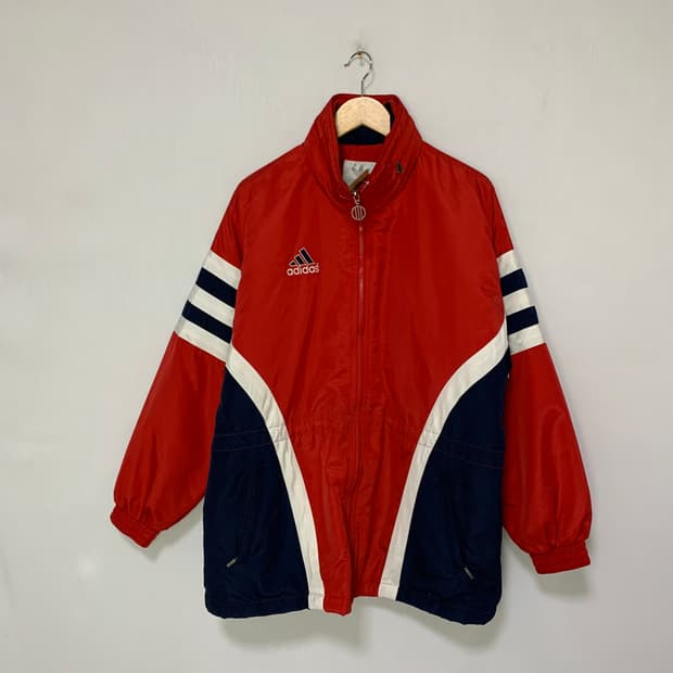 아디다스 올드스쿨 바람막이 레드/네이비 100 오버핏 빈티지 점퍼