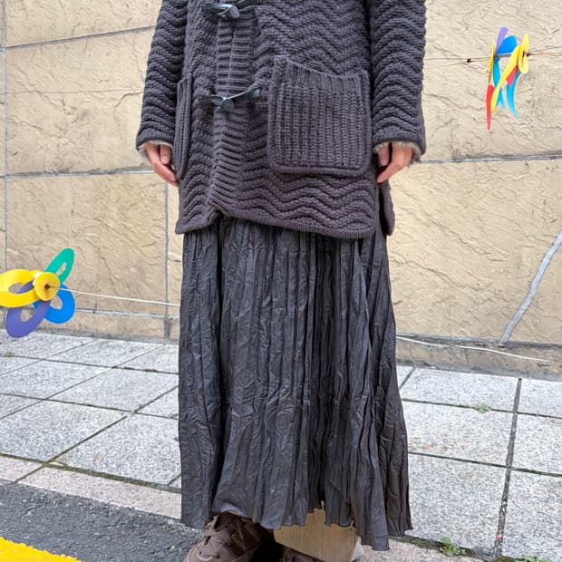 일본빈티지 고스룩 락펑크 블랙버건디 링클 롱스커트