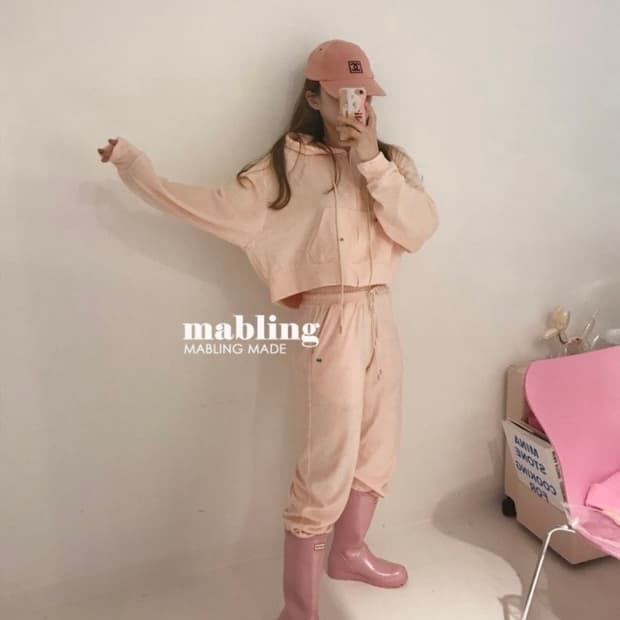 마블링 테리 조거 피치 핑크 (새상품, 택X)