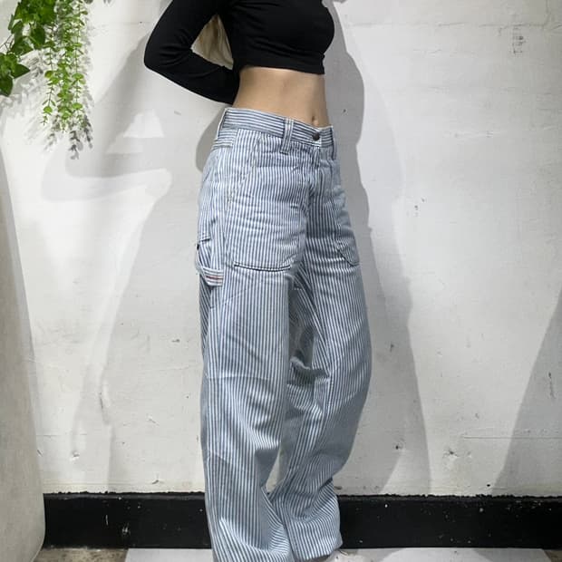 블루블루 히코리 블루 스트라이프 카펜터 와이드 팬츠 