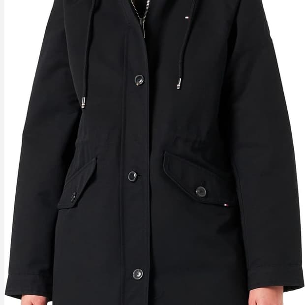 타미힐피거 블랙 후드 야상 코트