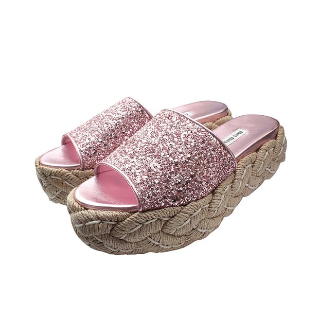 미우미우 핑크 글리터 에스파드류 슬리퍼 35반