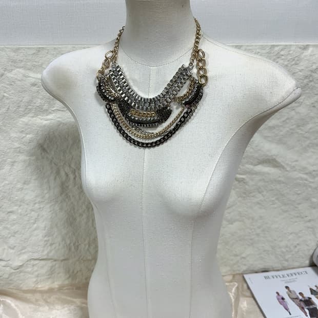 빈티지 고딕 박스체인 레이어드 쿠바체인 목걸이