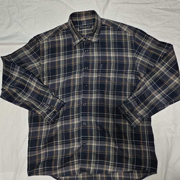 90s 입생로랑 그래니룩 체크 셔츠 105