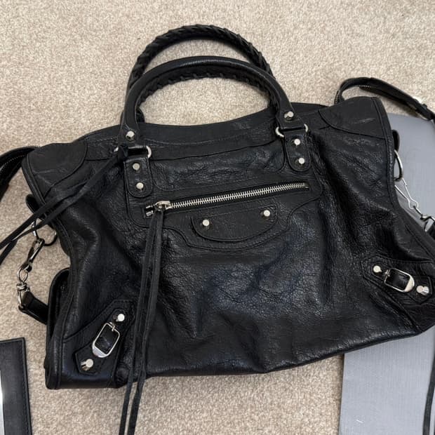 발렌시아가 시티 모터백 미디움 블랙 은장