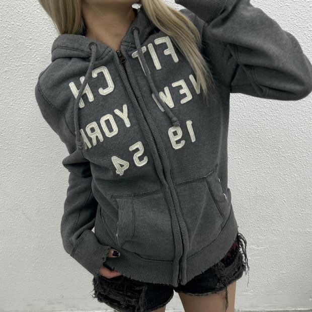 아베크롬비 센터로고 그레이 후드집업 S