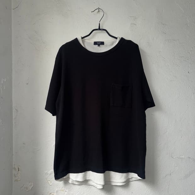 [M]beams heart 빔즈 하트 와플 레이어드 블랙 반팔티