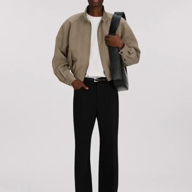 렉토 / 글렌 체크 해링턴 크롭 숏 블루종 자켓 / L