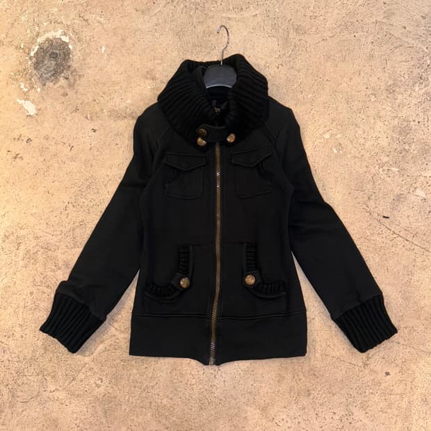 하이넥 니트 카라 집업