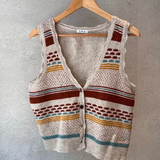 일본 빈티지 에스닉 패턴 니트 베스트 조끼