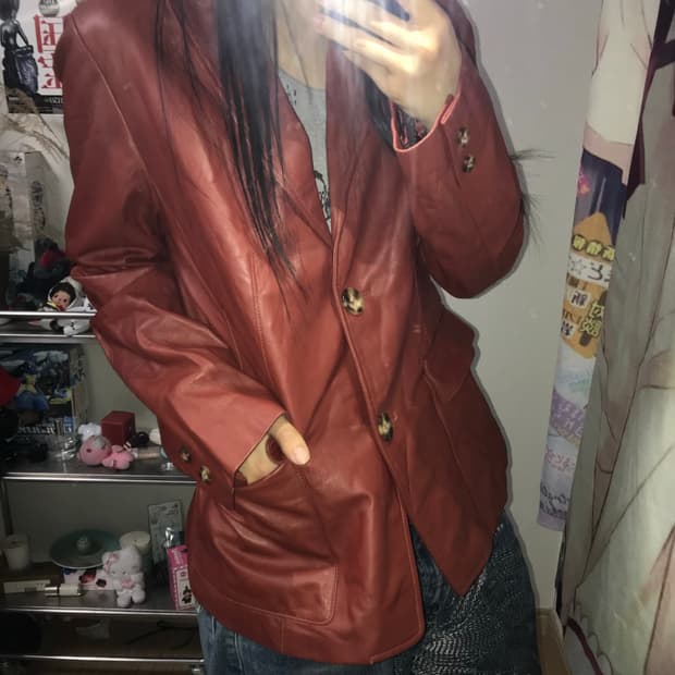 Kaha y2k 레드 램스킨 레더자켓