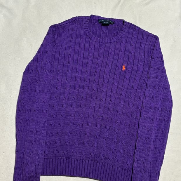 M 여성용 폴로랄프로렌 코튼 퍼플 케이블 니트