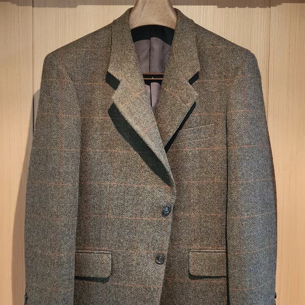 올리브그린 체크 헤링본 모직자켓 L~슬림XL