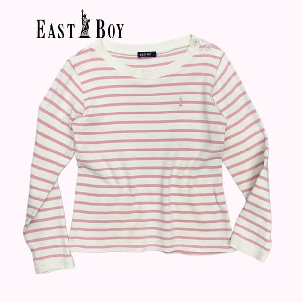 EAST BOY pink stripe logo t-shirt