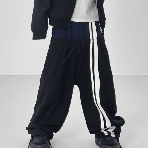 [2] 로어링라드 더블 웨이스트 스웻 팬츠 블랙