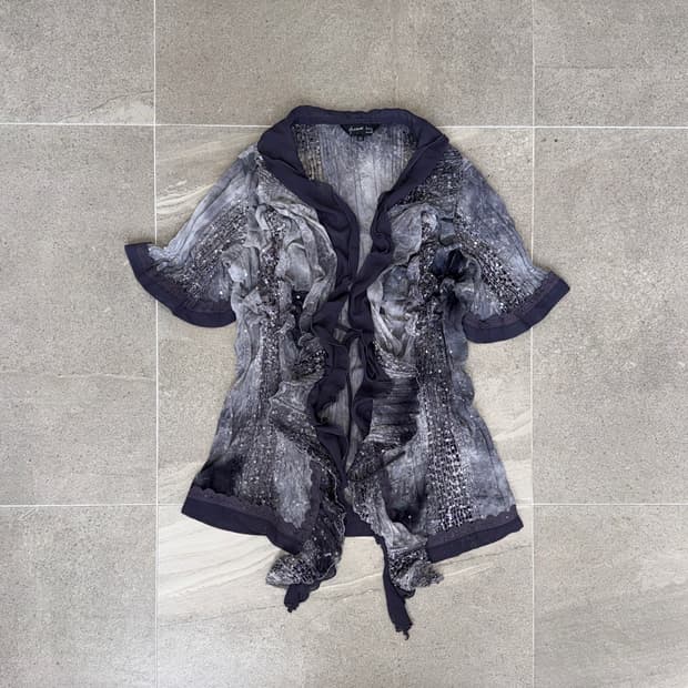 Charcoal tie dye pleats ruffle mesh bl