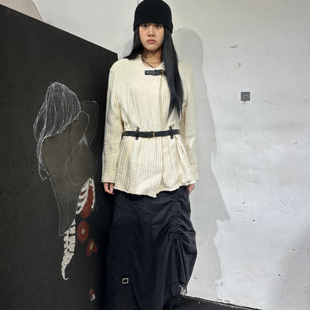 이자벨 마랑 고딕 아이보리 가죽 스트랩 포인트 여성 자켓 L