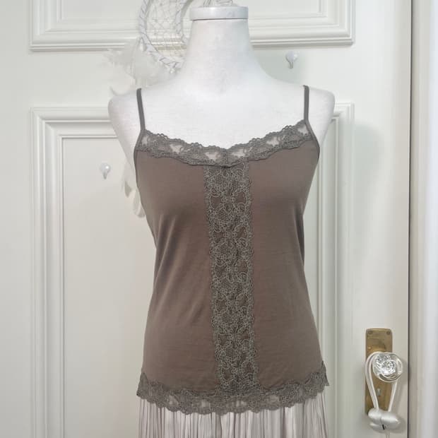 khakibrown lace cotton sleeveless top