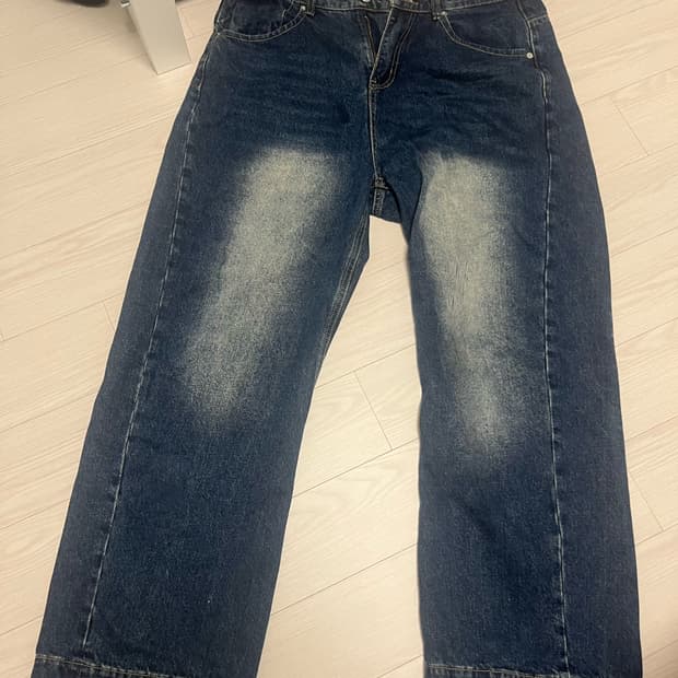 머드솔트 워싱 커브드 와이드 데님 팬츠 딥 블루