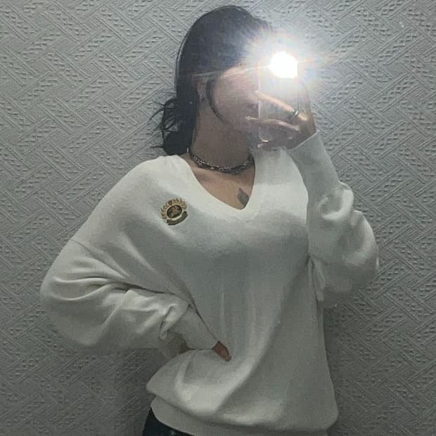 버버리 정품 패치로고 브이넥 코튼 니트 스웨터 105 C06377