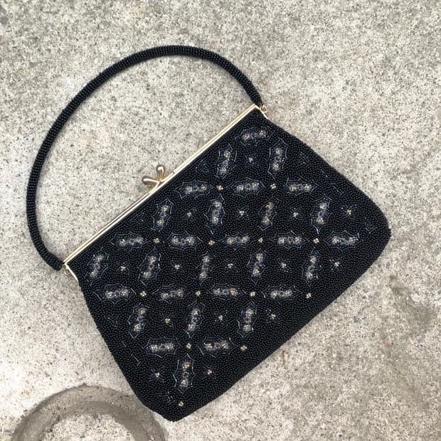 black beaded frame tote bag