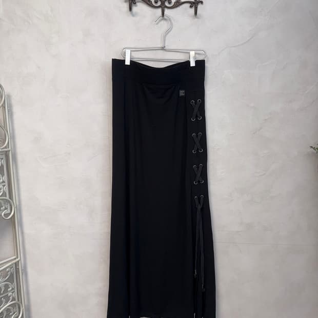 Black side laceup detail cotton maxi sk