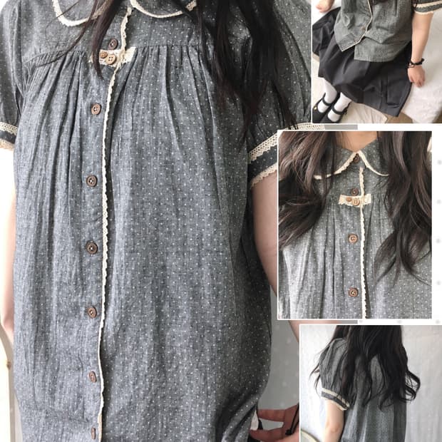 [Hand Made] 핸드메이드 도트 반팔 블라우스 모리걸