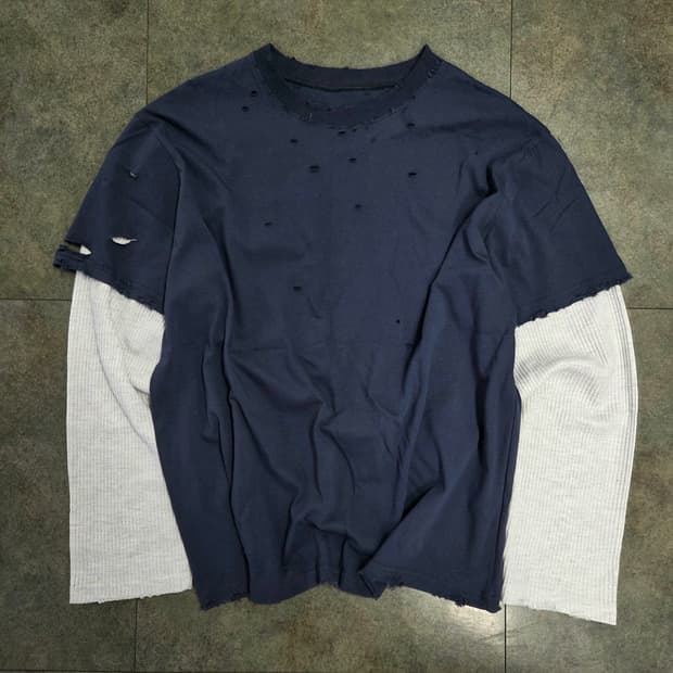 빈티지 레이어드 와플  긴팔티셔츠