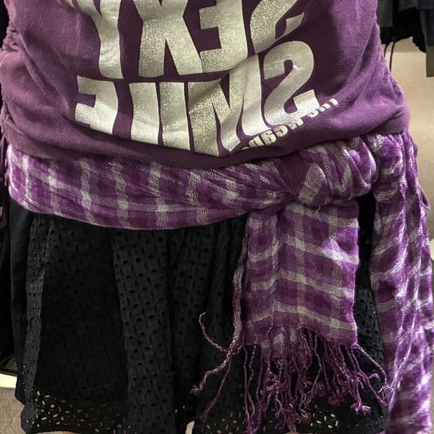 Japanese vintage 체크 줄 무늬 패턴 보라색 머플라