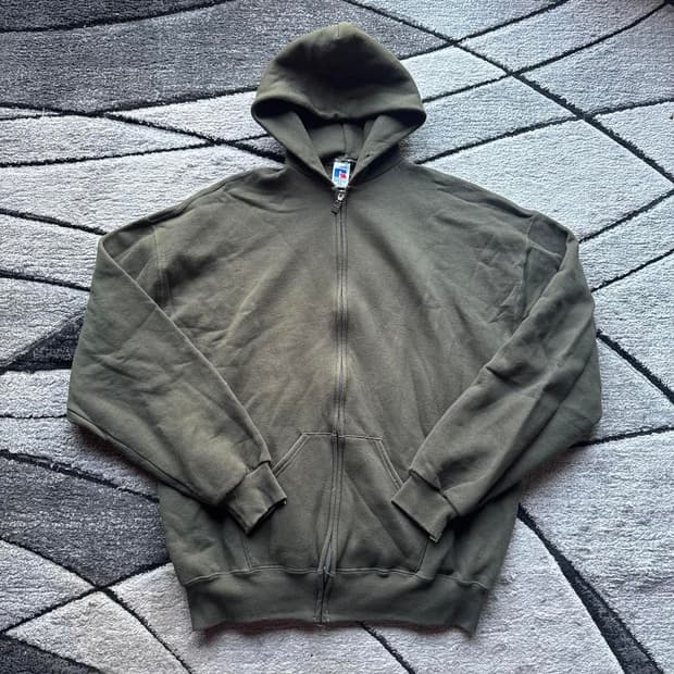  90s 러셀 애슬레틱 후드집업 올리브 그린