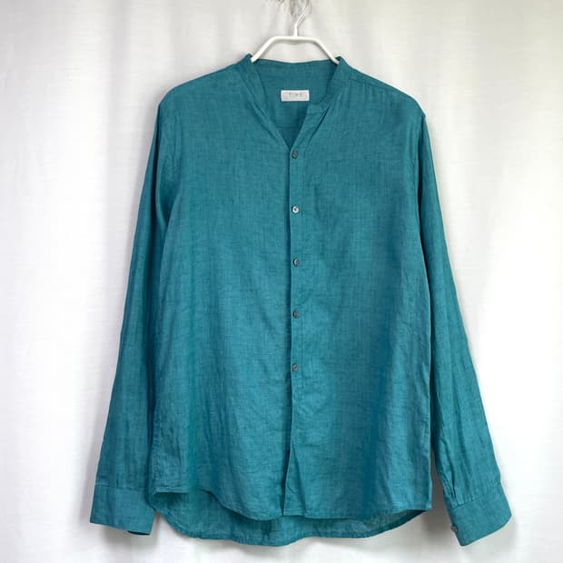 한섬 타임옴므 TIME 논카라 브이넥 린넨 셔츠 100 _ 청록