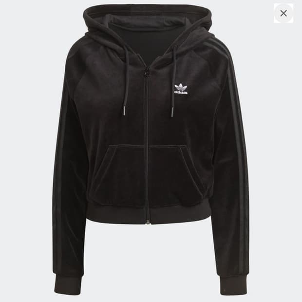 아디다스 크롭 벨벳 블랙 후드집업 M