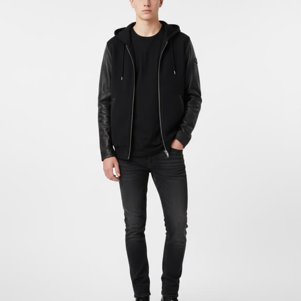 디젤 램스킨 바이커자켓 소매 후드집업