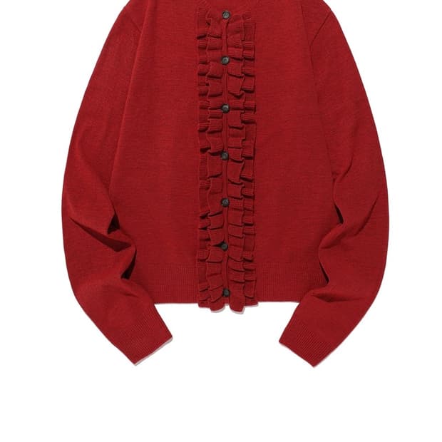 새상품)나고클 프릴 니트 가디건 레드 s