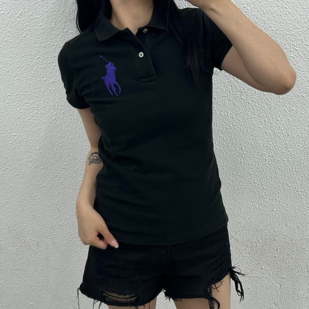 폴로 랄프로렌 퍼플 빅포니 블랙 pk반팔 M