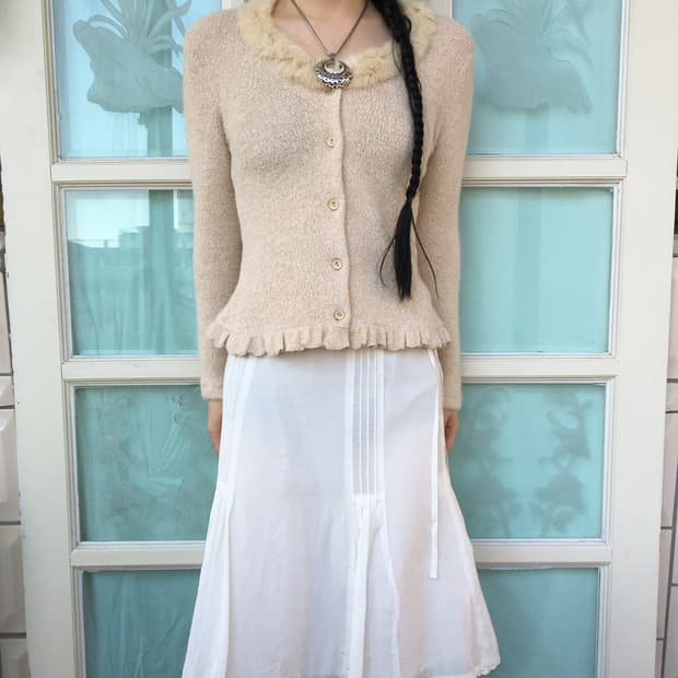 Fur trimming knit cardigan