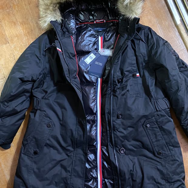 (새상품) 공용 타미힐피거 Tech Parka 블랙 다운 롱파카