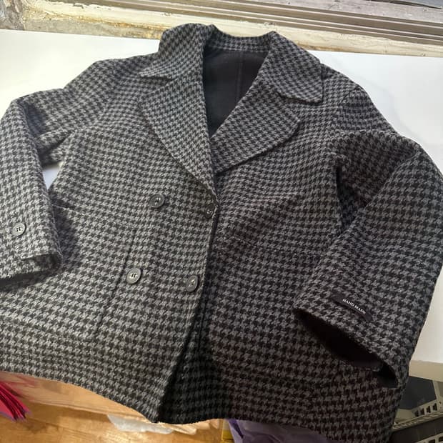 우먼M-L 지오송지오 하운드투스체크 핸드메이드 리얼버튼 더블울자켓